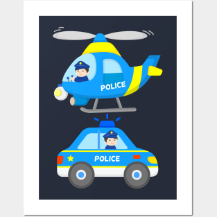 Police Officers Cop Car Helicopter Posters and Art